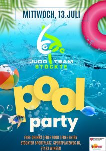 Ausschreibung zur Pool Party der Judo Jugend des HSV Stöckte in Winsen am 17.7.2022